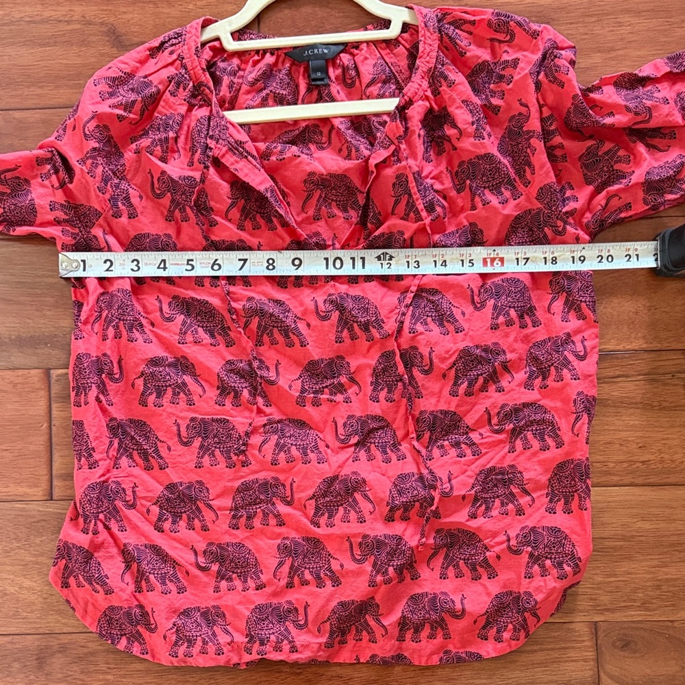 J. Crew Red Elephant Pattern Blouse Kids size 12 - Picture 6 of 7